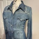 True Religion Vintage Y2k Western Cowgirl Chambray Jean shirt raw distressed Embroidered Fit Flare casual Dress Photo 1