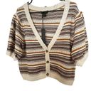 House of Harlow  1960 Metallic Striped Cream Brown Puff Sleeve Cardigan Sweater L Photo 1