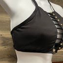 Kenneth Cole Black High Neck Bikini Top Gold Metal Button Detail Size Large Photo 4