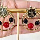 Black Bead Gold tone red and  post earrings Photo 6