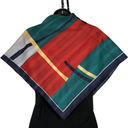 Vintage Scarf Navy Blue Geometric 30" Square Red Yellow Green Grey Retro Preppy Photo 5