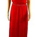 Cache  Strapless Red Orange Textured Slit Sides Belted Maxi Dress Womens Small Photo 0