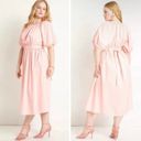 Eloquii  Womens Dress 20 Pink Cut Out Midi Cotton Cut Out Puff Sleeve Babydoll Photo 1