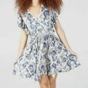 Angie  Smocked Blue V-Neck Floral Flutter Sleeve Summer Sun beach mini dress Photo 0