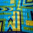 Oscar de la Renta  Vintage Scarf Geometric Abstract Square Blue Green Designer Photo 7