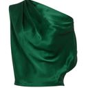 Michelle Mason  emerald green asymmetrical off-shoulder drapey silk blouse Photo 9