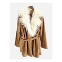 Paige  Kairo Suede Leather Penny Lane Faux Fur Jacket Light Camel Tan Small Photo 2