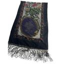 Black Velvet Floral Roses Silk Velour Sheer Table Runner Scarf Wrap Photo 2