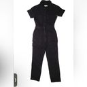 Good American  Denim Jumpsuit Flightsuit Point Collar Straight Leg Black Size 1 Photo 7
