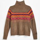 Lou & grey LOU GREY LOFT Fair Isle Sweater Brown Multi Nordic Nylon Wool Turtleneck Medium Photo 0