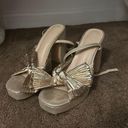Gold Shimmer Bow Heels Size 6.5 Photo 2