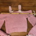 Women’s Handmade Crochet long sleeve off shoulder cropped cotton pink sweater Photo 3