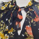 T Tahari  Top Womens Small Black Floral Burst Print Sleeveless Tie Neck Blouse Photo 8