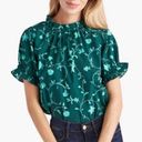 Hill House  The Kit Ruffle Puff Sleeve Top Green Botanical Blouse Womens Size M Photo 0