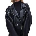 Good American  Cropped Faux Leather Moto Jacket Black Womens Size L/XL Photo 11