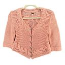 Free People  Cardigan Sweater Women S Peach Cable Knit Crop Gingham Button Chunky Photo 0