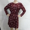 The Loft "" BURGUNDY FLORAL LONG SLEEVES SHIRTTAIL TIE WAIST CAREER DRESS SZE: S NWT Photo 4