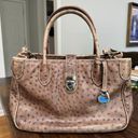 Dooney & Bourke  Embossed Ostrich Taupe Leather Convertible Satchel Shoulder Bag Photo 0