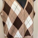 Talbots  gingham sweater vest large button down merino wool tan brown Photo 1