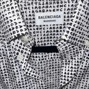 Balenciaga  Micro Brand Print Cotton Blouse White Black Logo Button Down Photo 10