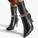 Shoedazzle Black Point Toe Bootie Stilleto Heels w/ Gold Chain NWT Size 8 Photo 0