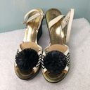 Kate Spade  Straw Rafia, Leather Wedge Sandal Pom Pom 6.5 Photo 2