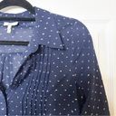 Joie  Marvella Navy Blue White Textured Polka Dot Pleated Button Down Size S Photo 2