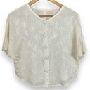 Buttons Vintage Batwing Blouse White Cream Iridescent Floral Short Sleeve Large  Photo 0