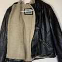 Levi's  women's small faux brown leather jacket lined Sherpa moto coat zip hood Photo 6