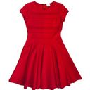 Parker  Tara Red Flared Pleated Skirt Stretch Mini Dress M Photo 2