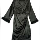 Absolutely Famous NWT  Black Satin Dress Faux Fur baby doll goth witchy Medium Photo 0