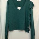 John + Jenn NEW NWT  Asymmetrical Ruffle Sweater Teal Blue WOOL Blend V-Neck MED Photo 0