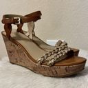 Unisa  Tan and Gold Braided Wedge Cork Heels Photo 2