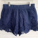 LAmade Navy Lace Crochet Elastic Waist Shorts Blue Photo 2