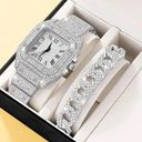 2Pcs Set pavedDiamond Women Watches Gold Watch Ladies Wrist Watches Luxury Brand Photo 0