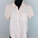 Lucky Brand  Peachy Pink White Stripe Short Sleeve Classic Fit Shirt M Photo 0