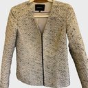 Lafayette 148  Women’s Beige Black Silver Metallic Tweed Zip Front Blazer Size 8 Photo 0