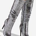 Shoedazzle  Beckey Slouchy Stiletto Boot Faux Leather Silver Foil Size 5.5 New Photo 0