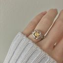 Vintage “Zelda” Silver Flower Yellow Stone Ring Chunky Fairycore Whimsigoth Girl Photo 1