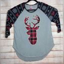 No Bo  Christmas Plaid Deer Tops size X-Large 15/17 grey 3/4 long sleeve holiday Photo 1