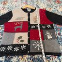 Talbots vintage Christmas reindeer snowflake wool cardigan sweater Photo 6