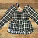 Tommy Hilfiger Tommy Jeans Womens Size Medium Plaid Peplum Smocked Top •Scoop Neck Long Sleeves Photo 9