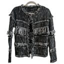 FATE. By LFD Black White Tweed Fringe Detail Cardigan Blazer Size Small Photo 0