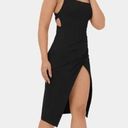 Halara  Cloudful Ruched Split Crisscross Bodycon Midi Dress‎ Black NWT S Photo 2