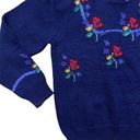 Susan Bristol Vintage  Hand Embroidered Wool Sweater Purple Floral Size 34 Small Photo 1