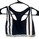 Calvin Klein  Black & White Striped Logo Trim Racerback Sports Bra Women Sz M Photo 0