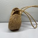 Vintage Blue  White Swirl Boho Round Straw Raffia Bag Hand Woven Shoulder Purse Photo 2