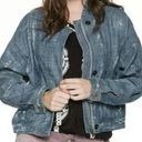 Free People  Distressed Denim Bomber Jean Jacket  Small Zip and Snap Up Front Photo 0