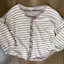 Umgee cardigan sweater maroon striped balloon sleeves short length Women’s sz L Photo 1