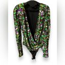 ZARA  Womens Floral Wrap Long Sleeve Green Purple Draped Bodysuit size medium Photo 7